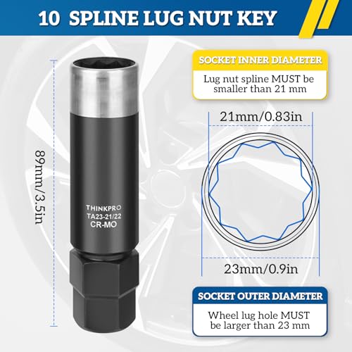 10 Spline Lug Nut Socket for TA23-21/22 10-Spline Lug Nut Tool Key | 10 Point Socket Compatible with Bimecc 10 Spline Lug Nut Key,21,22mm Hex Drive 10 Spline Socket - color: Ta23-21/22