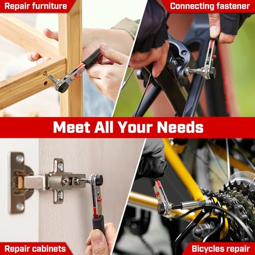 IRONCUBE Angle Ratchet Screwdriver Set: 10 Piece Magnetic Bit with 90 degree Mini Offset Low Profile Reversible Drive Handle - Stocking Stuffers with Gift Box - style: 10-in-1 Bits