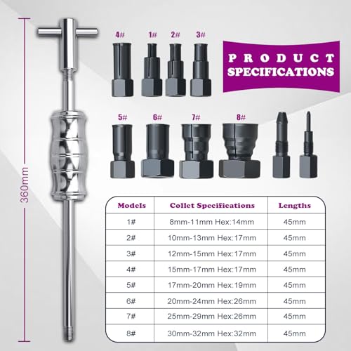 12PCS Blind Hole Collet Bearing Puller Set, Internal Bearing Extractor Puller Kit, Slide Hammer Bearing Puller Set with Expandable Collets 8-32MM Insert Bearing Remover Tool Set