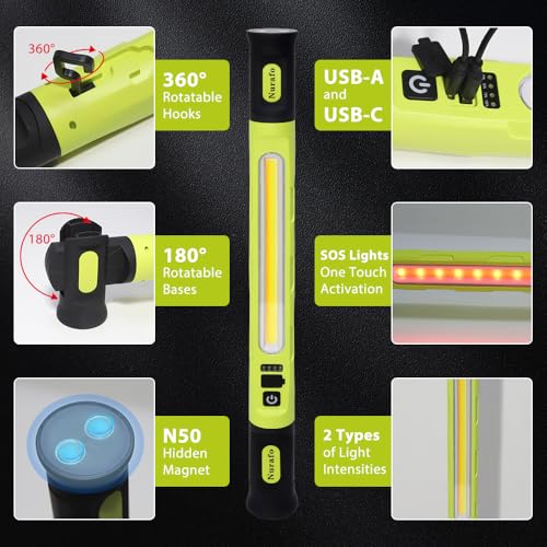 Under Hood Work Light Bar, 3000LM Ultra-Bright LED Magnetic Light Bar with 4 Magnets & 2 Hooks, 5200mAh Rechargeable Portable Hood Light for Mechanics, Car Repairing, Auto Repair, Garage