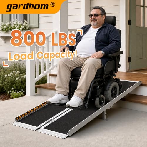 gardhom 5FT Ramp for Wheelchair for Home Steps, 800Lbs Load Capacity Anti-Slip Aluminum Portable Folding Handicap Ramp for Home Entrance Threshold Doorways Stairs Curbs Scooter - size: 5 Foot (Pack of 1)