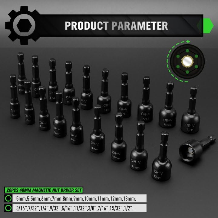 55-Piece Magnetic Nut Driver Set, Metric & SAE 1/4" Hex Shank, Impact Socket Adapters, Snappy Driver Bits, Drill Bit Extension, 14PCS Screwdriver Bit Set - style: Nut Driver Set