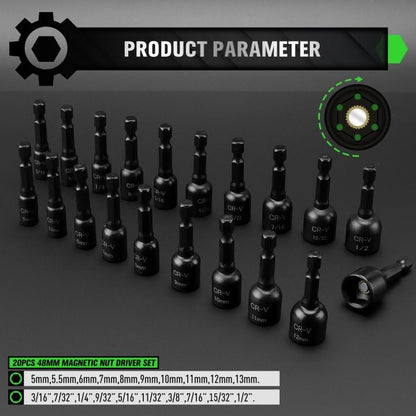 55-Piece Magnetic Nut Driver Set, Metric & SAE 1/4" Hex Shank, Impact Socket Adapters, Snappy Driver Bits, Drill Bit Extension, 14PCS Screwdriver Bit Set - style: Nut Driver Set