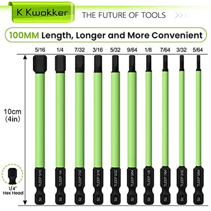 10 Pcs 1/4" Hex Head Allen Wrench Drill Bits 3.94" Long with 1/4" Quick Change Bit Driver, SAE 5/64" to 5/16" Hex Key Drill Bit Set Magnetic Tips Screwdriver Socket Bit Set, S2 Steel, 100MM - style: Set 7: SAE + Quick Release Bit Holder