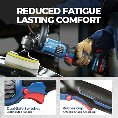 Dong Cheng 20V Brushless Cordless Polisher, Includes 2 x 4.0Ah Batteries, 500-3000RPM Buffer Polisher, 6-Speed with 6" Car Polisher Pad, Rotary Polisher for Car Detailing & Polishing.