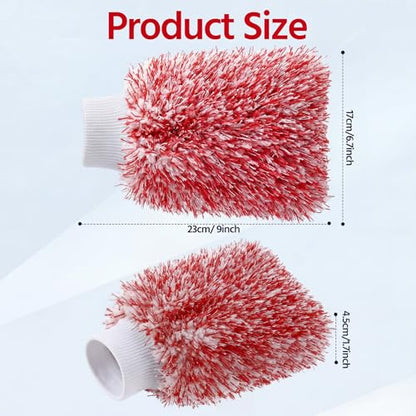 4 Pack Microfiber Car Wash Mitts Set 10x7 Inch Soft Suede Lining Car Wash Gloves, Highly Absorbent Scratch-Free Cleaning Cloths for Auto Detailing, Safe with All Soaps, Bucket (Red) - color: Red
