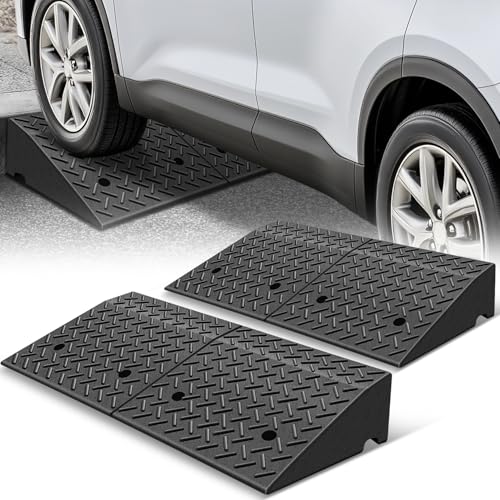 Auto Dynasty Rubber Curb Ramps, 7" Lift Height Curbside Driveway Ramp, 4410 LBS/2T Capacity Sidewalk Curb Ramp for Cars Trucks Bikes Motorcycles Wheelchairs, 2 Pack - size: 7" Rise