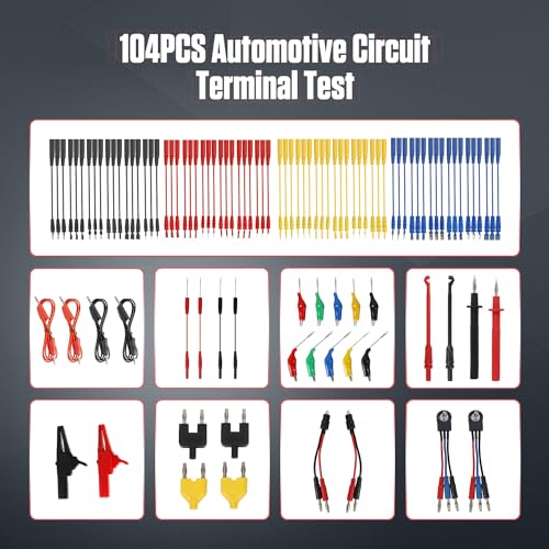 104PCS Automotive Circuit Test Leads Kit Electrical Breakout Leads Automotive Kit Multi Function Auto Diagnostic Tools Multimeter Test Leads Kit with Black Carrying Case