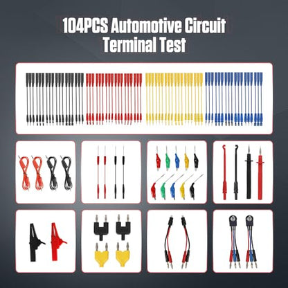 104PCS Automotive Circuit Test Leads Kit Electrical Breakout Leads Automotive Kit Multi Function Auto Diagnostic Tools Multimeter Test Leads Kit with Black Carrying Case