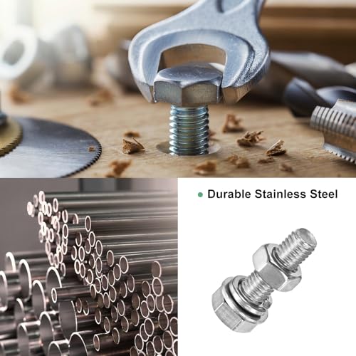 M METERXITY 4-Pack Hex Head Screw Bolt with Nuts Flat & Lock Washers M5x16mm Stainless Steel Bolts and Nuts Kit Fully Threaded Metric Bolt Assortment for Equipment/Machinery - size: M5 x 16mm
