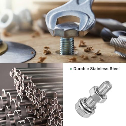 M METERXITY 4-Pack Hex Head Screw Bolt with Nuts Flat & Lock Washers M5x16mm Stainless Steel Bolts and Nuts Kit Fully Threaded Metric Bolt Assortment for Equipment/Machinery - size: M5 x 16mm