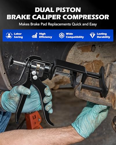OMT Dual Piston Brake Caliper Compressor Brake Piston Compressor Tool | Retracts single & dual pistons, fits most cars, SUVs & trucks, 377 lb force, aluminum & steel, molded EPE foam case - style: Dual Piston