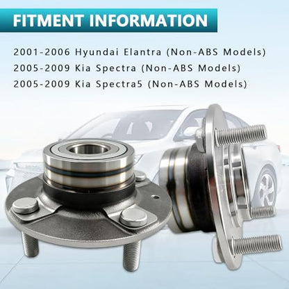 512194 Rear Wheel Bearing Hub Assembly for 2005-2009 Kia Spectra Spectra5 | Hub for Hyundai Elantra 2001-2006, Non-ABS, Eliminates Noise, Fixes ABS & Hub Issues, Simple Installation, Direct Bolt-On - size: 512194