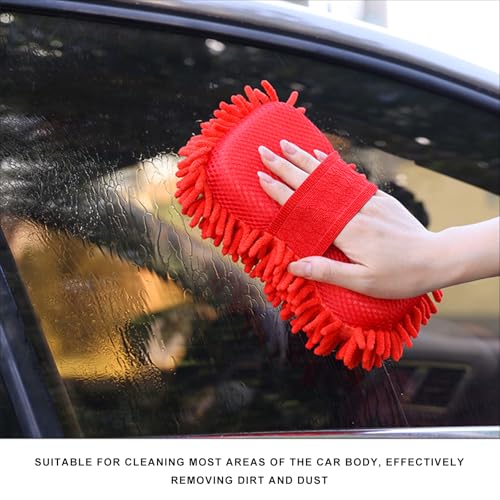 Microfiber Car Wash Sponge, Scratch-Free Vehicle Washing Mitt with Chenille & Mesh Sides, Highly Absorbent Sponge Lint-Free Cleaning Tool for Car Washing & Detailing (Red) - color: Red