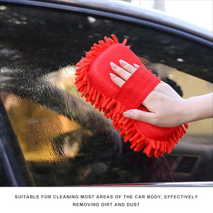 Microfiber Car Wash Sponge, Scratch-Free Vehicle Washing Mitt with Chenille & Mesh Sides, Highly Absorbent Sponge Lint-Free Cleaning Tool for Car Washing & Detailing (Red) - color: Red