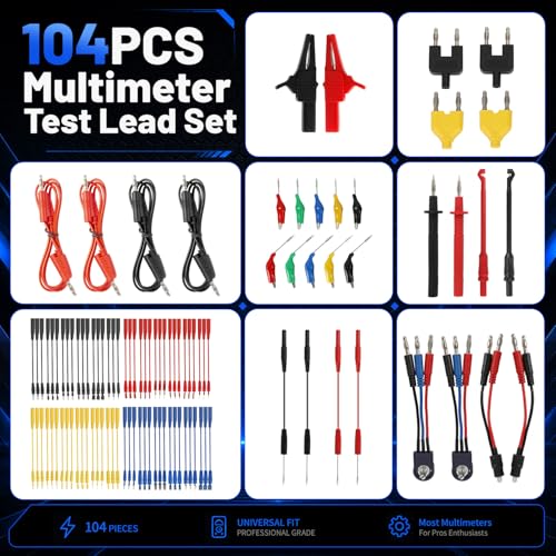 104PCS Automotive Circuit Test Leads Kit, Multimeter & Oscilloscope Probe Kit with Alligator Clips, Banana Plugs, SRS Connector & Carrying Case for Vehicle/Electrical Diagnostics - size: 104 PCS