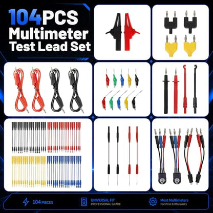 104PCS Automotive Circuit Test Leads Kit, Multimeter & Oscilloscope Probe Kit with Alligator Clips, Banana Plugs, SRS Connector & Carrying Case for Vehicle/Electrical Diagnostics - size: 104 PCS