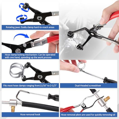 9PCS Hose Clamp Pliers Set, Hose Clamp Removal Tool for Automotive | Flexible Removing Clamps Pliers Automotive for Coolant Radiator Heater and Water Hose