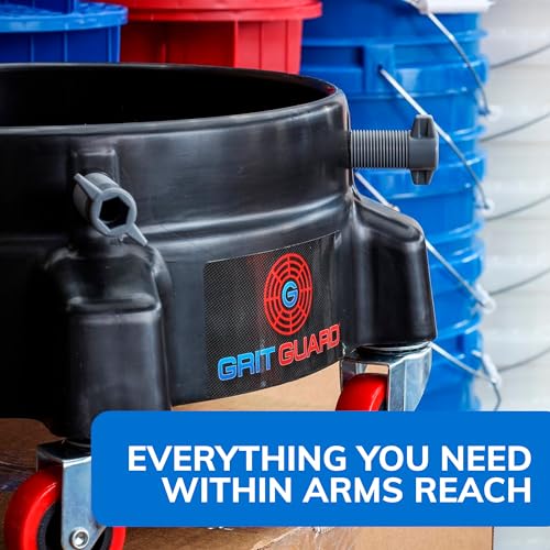 Grit Guard Bucket Dolly with Wheels - Rolling Detailing Wash Bucket with 5 Wheels and 2 Locking Casters Compatible with 2.5, 4, 5 and 6 Gallon Buckets (Silver, 3" Red Casters) - Made in the USA - color: Silver, size: 3" Red Casters