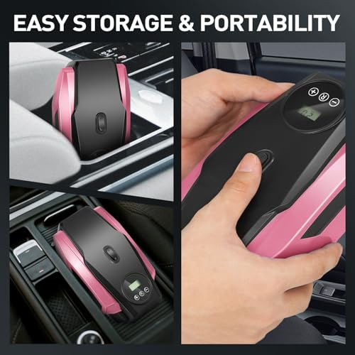 DNA MOTORING Tire Inflator Portable Air Compressor, 12V DC Air Pump for Car Tires, Bike, Motorcycle, Ball, Electric Bike Tire Pump with Pressure Gauge, LED Light, Auto Shut Off, Pink, TOOLS-00679-PK - style: Standard pink