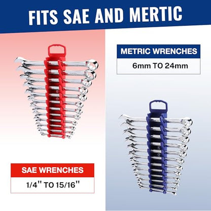 WORKPRO 8-Piece Magnetic Socket and Wrench Organizer Set | 6-Piece Socket Holders, 1/4" 3/8" 1/2" DR Tool Trays, For Metric SAE Sockets, 2-Piece Wrench Holders, For Metric SAE Wrenches