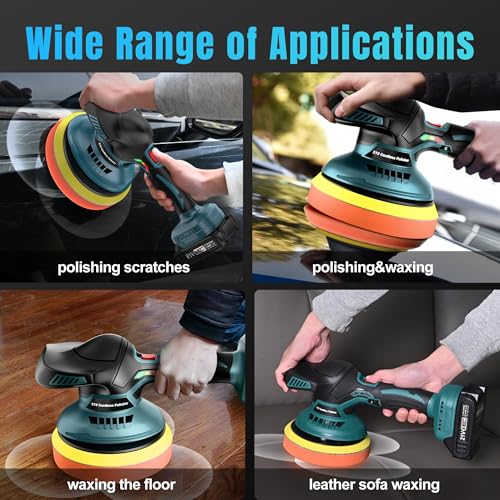 Cordless Car Buffer Polisher, 6 Inch Dual Action Polisher Kit With 2Pcs 21V 4.0Ah Rechargeable Battery, 6 Variable Speed 5500RPM Car Buffer Polisher For Car Detailing, Polishing, Waxin
