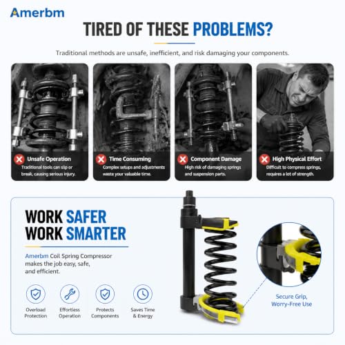 Heavy Duty Macpherson Strut Spring Compressor Tool - Impact Wrench Compatible, Coil Spring Extractor Kit with Overload Protection & Safety Guard, 3 Interchangeable Forks for Car & UTV - style: Impact Wrench Rated