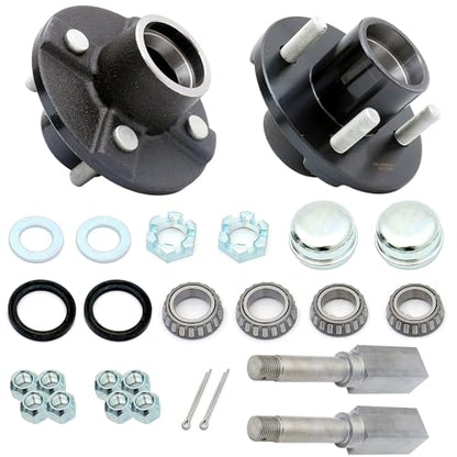 Trailer Hub Kit,4-Bolt On 4 Inch Hub Assembly, Includes (1) Square Shaft 1-1/16 Inch Straight Spindle & Bearings,Set of 2 - size: GL4853C*2