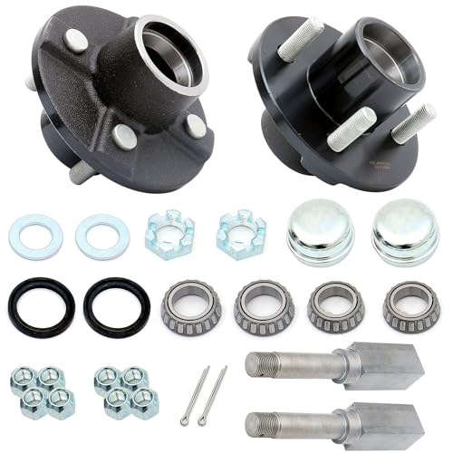 Trailer Hub Kit,4-Bolt On 4 Inch Hub Assembly, Includes (1) Square Shaft 1-1/16 Inch Straight Spindle & Bearings,Set of 2 - size: GL4853C*2
