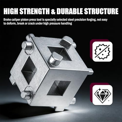 Aokdom Cube Brake Caliper Compression Tool with 3/8" Drive Port,6-in-1 Rear Brake Caliper Tool Resets Pistons,Professional Disc Brakes Piston Compressor Tools Automotive Tools