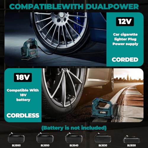 Cordless Tire Inflator Air Compressor Compatible with Makita 18V Battery,160PSI Portable LED Light Handheld Pump with Digital Pressure Gauge Cars Motorcycles Bikes Balls(Battery Not Included)