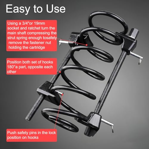 Heavy-Duty Strut Spring Compressor Tool Set, 2-Piece Automotive Coil Spring Compression Tool with Safety Pins & Carrying Case, Fits 3/4”/19mm Springs