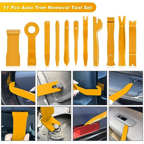 GOOACC 19Pcs Trim Removal Tool Set with Storage Bag | Fastener Clip Removers Auto Plastic Trim Tools Upholstery Pliers & Terminal Tools for Car Panels Audio Systems Yellow - color: Yellow
