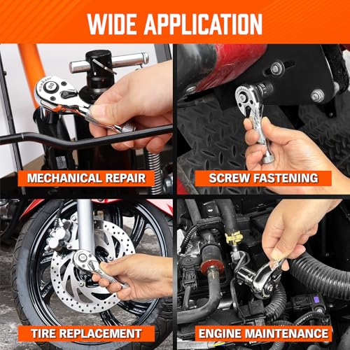 HORUSDY 3 Piece 90T Stubby Ratchet Handle Set, 1/4" 3/8" 1/2" Drive Mini Socket Wrench, Compact Reversible Ratchets for Tight Spaces, Car & Home Repair, DIY, Mechanic Tool - style: 1/4" 3/8" 1/2" Drive 90T Set