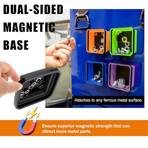 Yourkar Collapsible Magnetic Parts Tray, 4.5 Inch Foldable Magnetic Square Silicone Tray, Tool Tray Set with Double-Sided Magnetic Base for Screw Bolts Nuts Pins, Car Accessories (Black+Purple, 2PCS) - color: Black+Purple, 2PCS