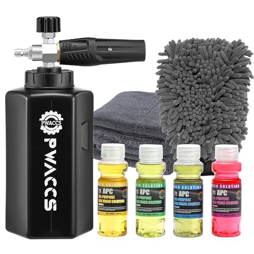 PWACCS Foam Cannon for Pressure Washer, 1.5 Liter | Car Wash Kit with Soap, Snow Foam Blaster, Includes Car Drying Towel and Wash Mitt, 3600 PSI - size: 400 ML