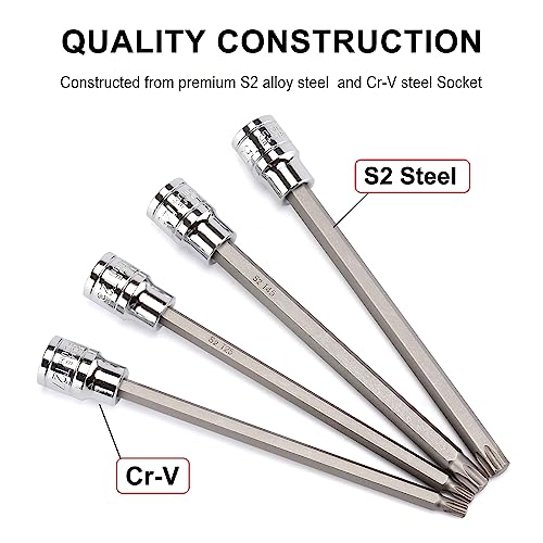 CASOMAN 3/8"Drive Extra Long Torx Bit Socket Set, 12 Piece Torx Star Bit Set, T10 to T60, Length: 150mm, CR-V&S2 Steel - size: 150mm | 12-piece Set