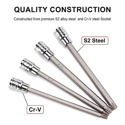 CASOMAN 3/8"Drive Extra Long Torx Bit Socket Set, 12 Piece Torx Star Bit Set, T10 to T60, Length: 150mm, CR-V&S2 Steel - size: 150mm | 12-piece Set