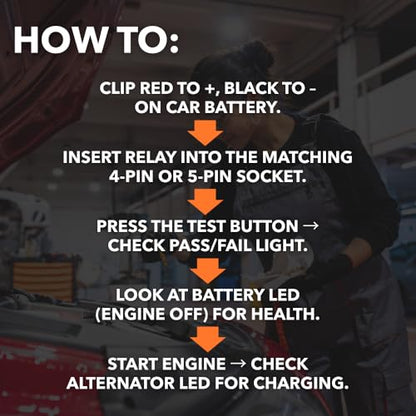 12V Automotive Relay Tester, Car Battery & Alternator Test Kit | Relay Switch & Circuit Inspector | Tests 4 & 5 Pin Relays | Battery Tester | Alternator Tester | Sound Troubleshooting | Patented
