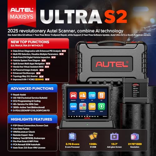 Autel MaxiSYS Ultra S2 AI Scanner, Intelligent Topology 3, Multi-Point DVI | 2026 V2.0 of MS919 S2/ MS909 S2 MSUltra Ultra EV, 6in1 VCMI2, EV Test, Motor Truspeed, 48+ Service, ECU Pr0gram, 3000+ Test