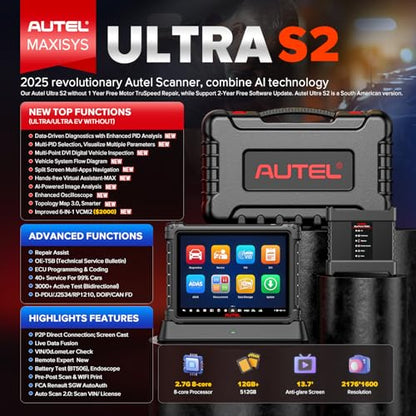 Autel MaxiSYS Ultra S2 AI Scanner, Intelligent Topology 3, Multi-Point DVI | 2026 V2.0 of MS919 S2/ MS909 S2 MSUltra Ultra EV, 6in1 VCMI2, EV Test, Motor Truspeed, 48+ Service, ECU Pr0gram, 3000+ Test