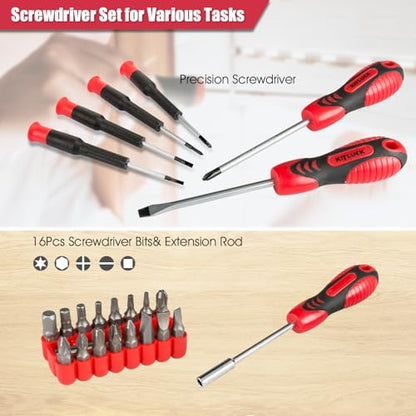 KITLUCK 138-piece Home Tool Kit, Household Hand Repair Tool Set for men, Portable Basic Tool box Set with Tools (Screwdriver, Plier, Wrench, Socket, Harmer, Rule, etc.) for Home and Car - size: 138Pcs