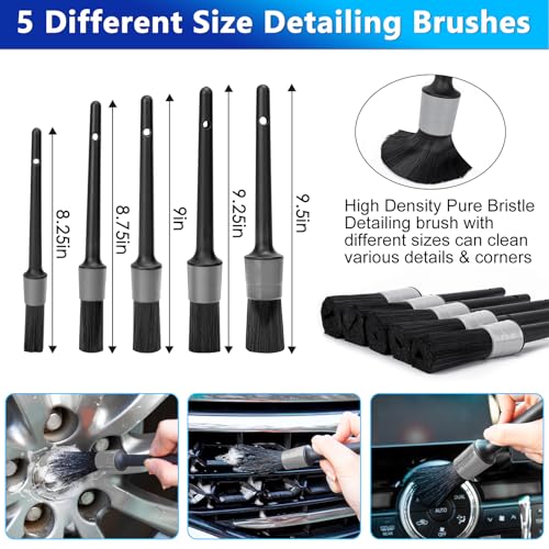 THINKWORK Car Wash Kit, 62'' Car Washing Brush with Long Handle, Extendable Car Wash Brush Mop with 2-in-1 Windshield Squeegee and 9Pcs Detailing Brushes, Gray Car Detailing Kit Gift for Men - size: 25 Count (Pack of 1)