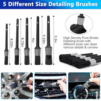 THINKWORK Car Wash Kit, 62'' Car Washing Brush with Long Handle, Extendable Car Wash Brush Mop with 2-in-1 Windshield Squeegee and 9Pcs Detailing Brushes, Gray Car Detailing Kit Gift for Men - size: 25 Count (Pack of 1)