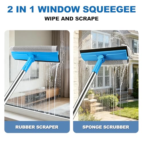 SetSail Window Squeegee, 2 in 1 Window Cleaner Tool with 57-in Extension Pole and Sponge Professional Squeegee for Window Cleaning Car Windshield Glass Shower, Blue
