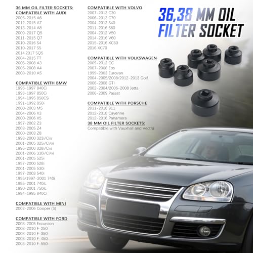 Aokdom 7PCS Car Oil Filter Socket Set with 3/8" Drive Port,24mm 27mm 29mm 30mm 32mm 36mm 38mm Oil Filter Removal Tool Set Compatible with Volkswagen Ford Buick,Cap Socket as Oils Filters Tool