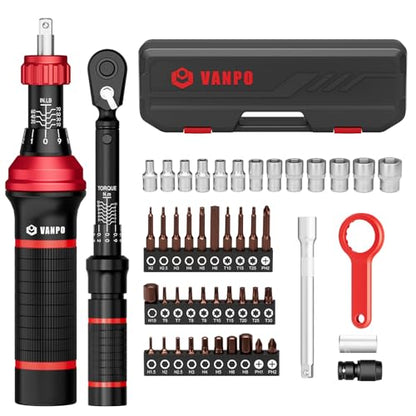 VANPO 49-Pc Torque Screwdriver & Wrench Set, 10-70In-lb & 1-12Nm Dual Range | with S2 Steel Bits & Sockets, for MTB Carbon Bikes, Firearm Optics, Scope Mounting & Professional DIY Repairs - size: 10-70 inlb