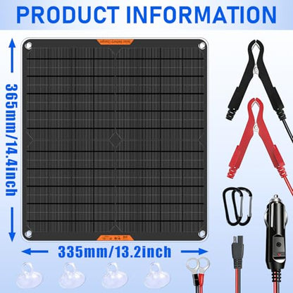 20 Watt 12 V Solar Car Battery Charger & Maintainer | Portable Solar Panel Trickle Chargerr for Car, Boat, Automotive,RV - size: 20W