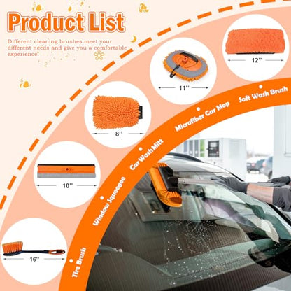 LAANPOLE 20FT Car Wash Brush with Long Handle, Car Cleaning Kit with Soft Bristle Wash Brush, Microfiber Cleaning Mop, Window Squeegee, Mitt, Wheel Brush for RV, Truck, Boat, House Siding - size: 20FT