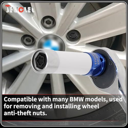 41 Wheel Locking Nut Key for BMW, Socket (OD 27mm-ID 25mm) | Wheel Lock Nut Socket Adapter, Anti-Theft Lug Nut Removal Tool, Anti-Theft Screw Remover, Repair Tool, Tyre Fitting, garage - color: Socket 041